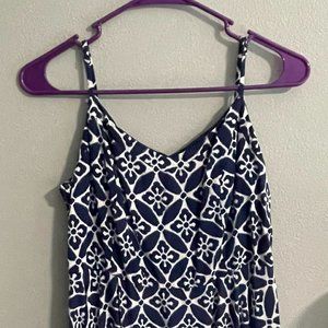 Blue and White patterned form fitting dress - Used - Good condition